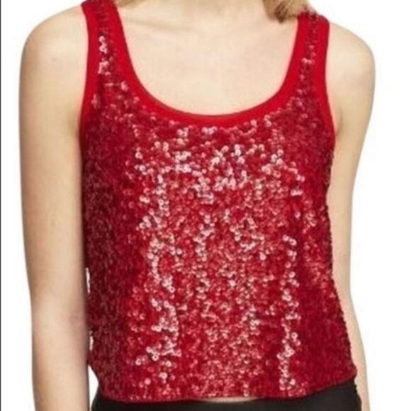 🔹️Express Red Sequin Cropped Sleeveless Top XSmall - Picture 1 of 7
